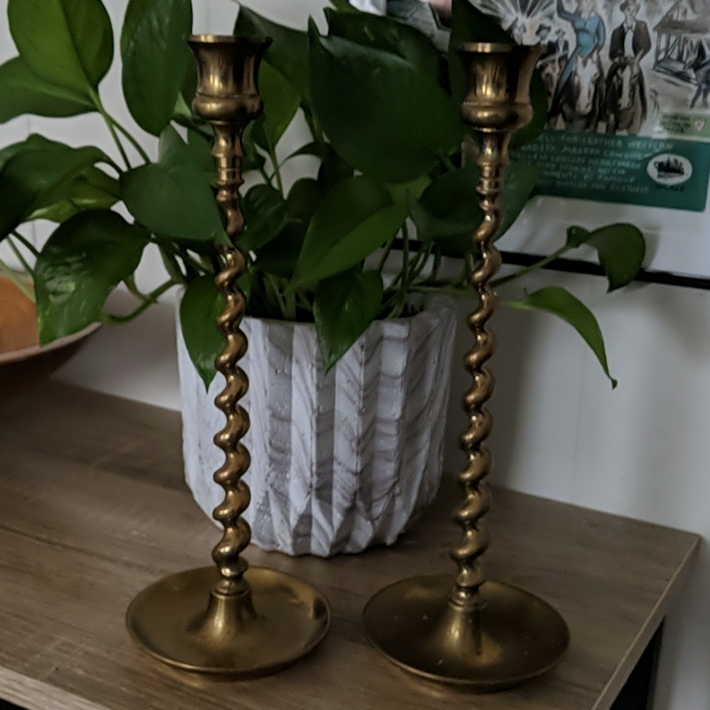 Vintage Spiral Brass Candlesticks